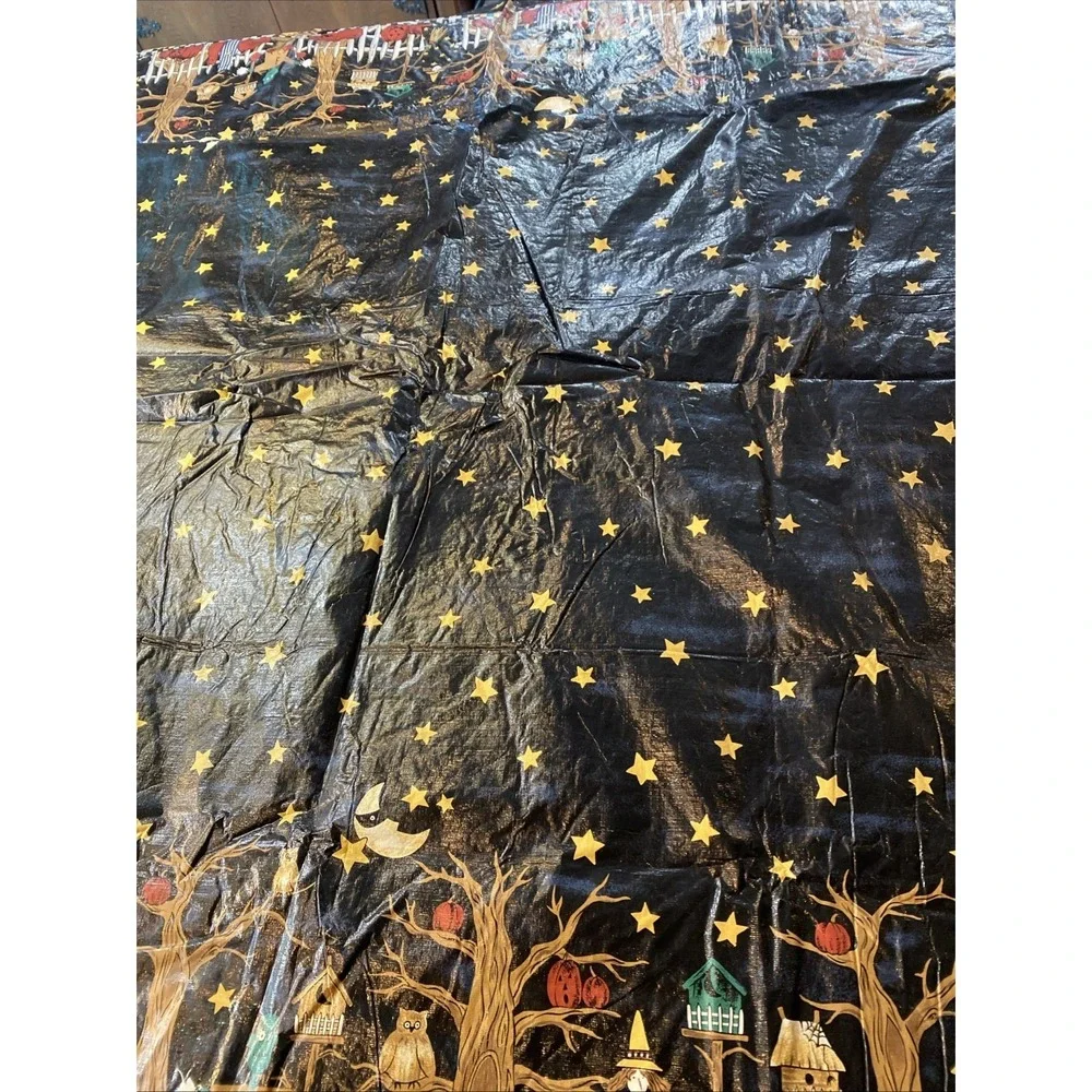 Vtg Halloween Party Vinyl Tablecloth Pumpkin Cat Owl Rectangle Oblong‎ 58 X 80